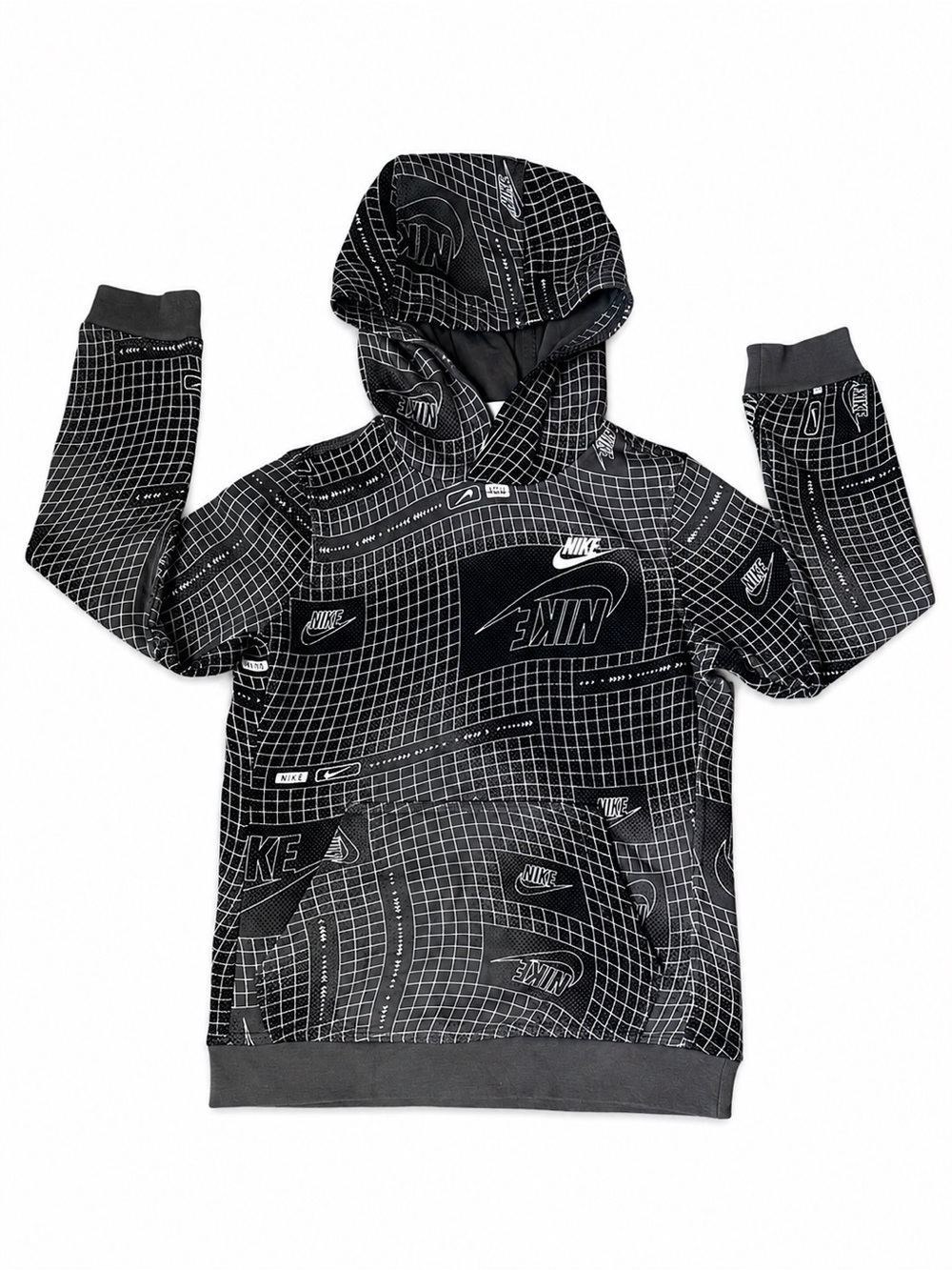 Nike Boys NSW Club Fleece AOP Grid Hoodie Glow In The Dark Size M DX5105-010 - Picture 3 of 10